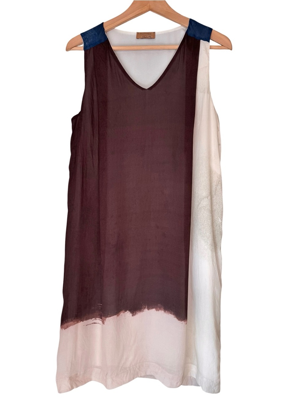 Falconeri Italy Silk Blend Shift Dress M Watercolor Colorblock Blue Burgundy